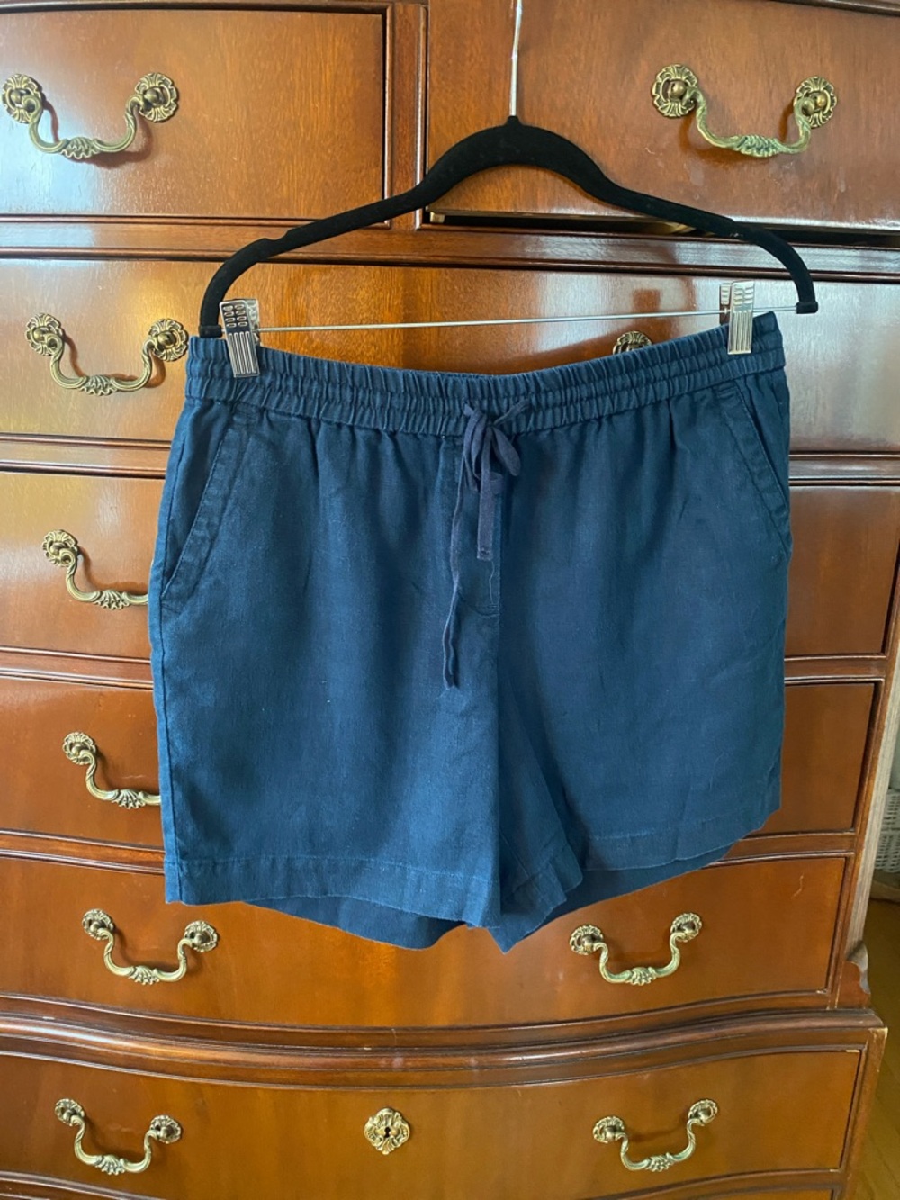 Talbots Navy Elastic-Waist 100% Linen Casual Shorts